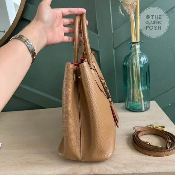 Prada Double Cuir Saffiano Leather Medium Camel Tote Shoulder Bag Retails $4950 - Picture 3 of 12